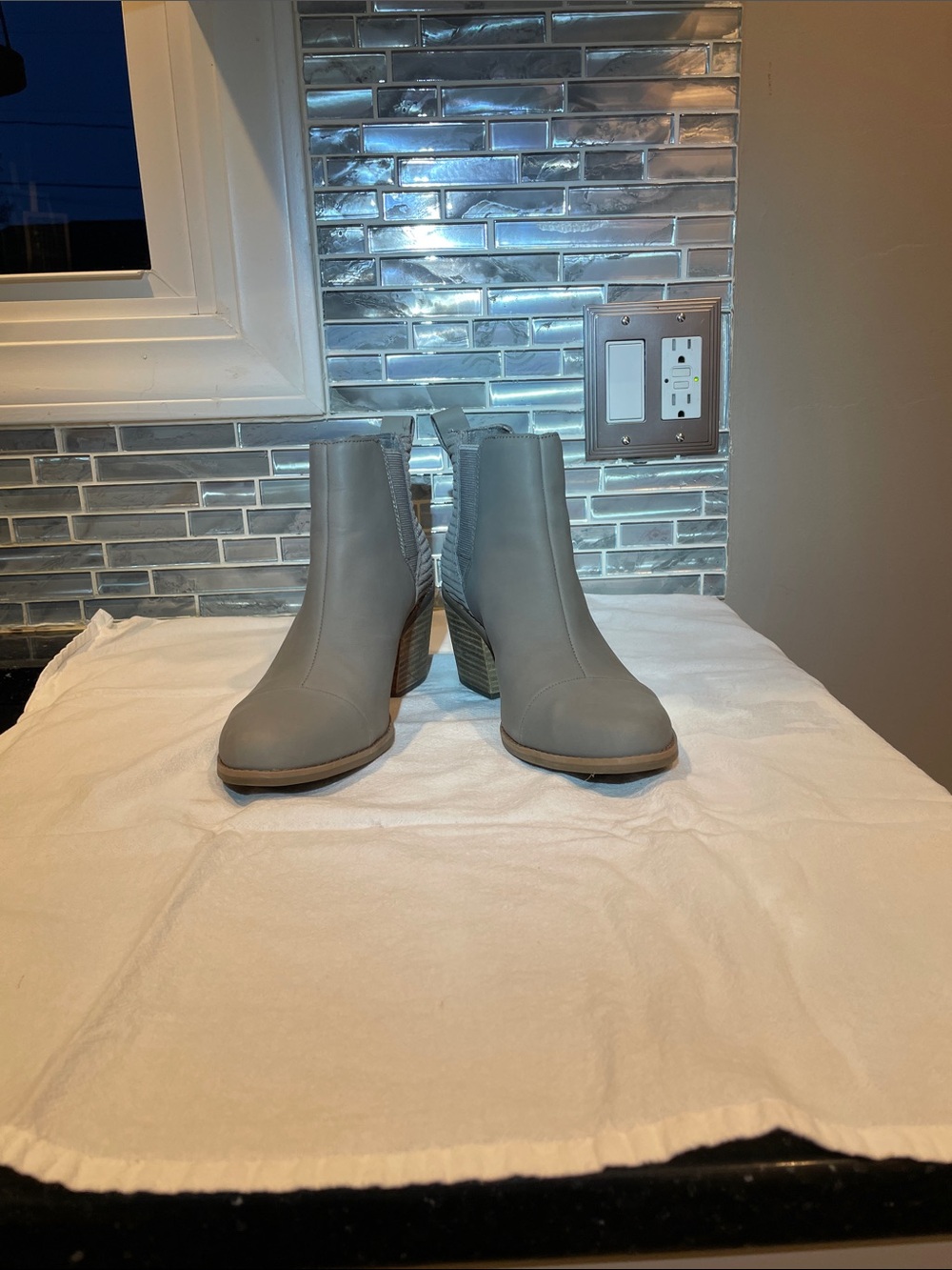 Toms Gray Chelsea Ankle Boots with Stacked Heel